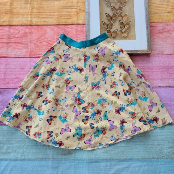 Tatyana Beige Butterfly Print High Waist Full Swing Circle Skirt Small - Picture 6 of 11